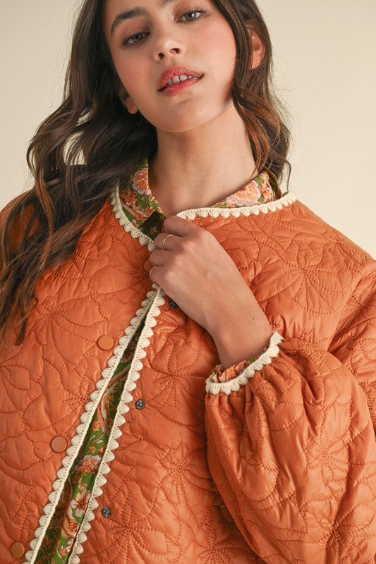 Bow Embroidered Quilted Puff Jacket