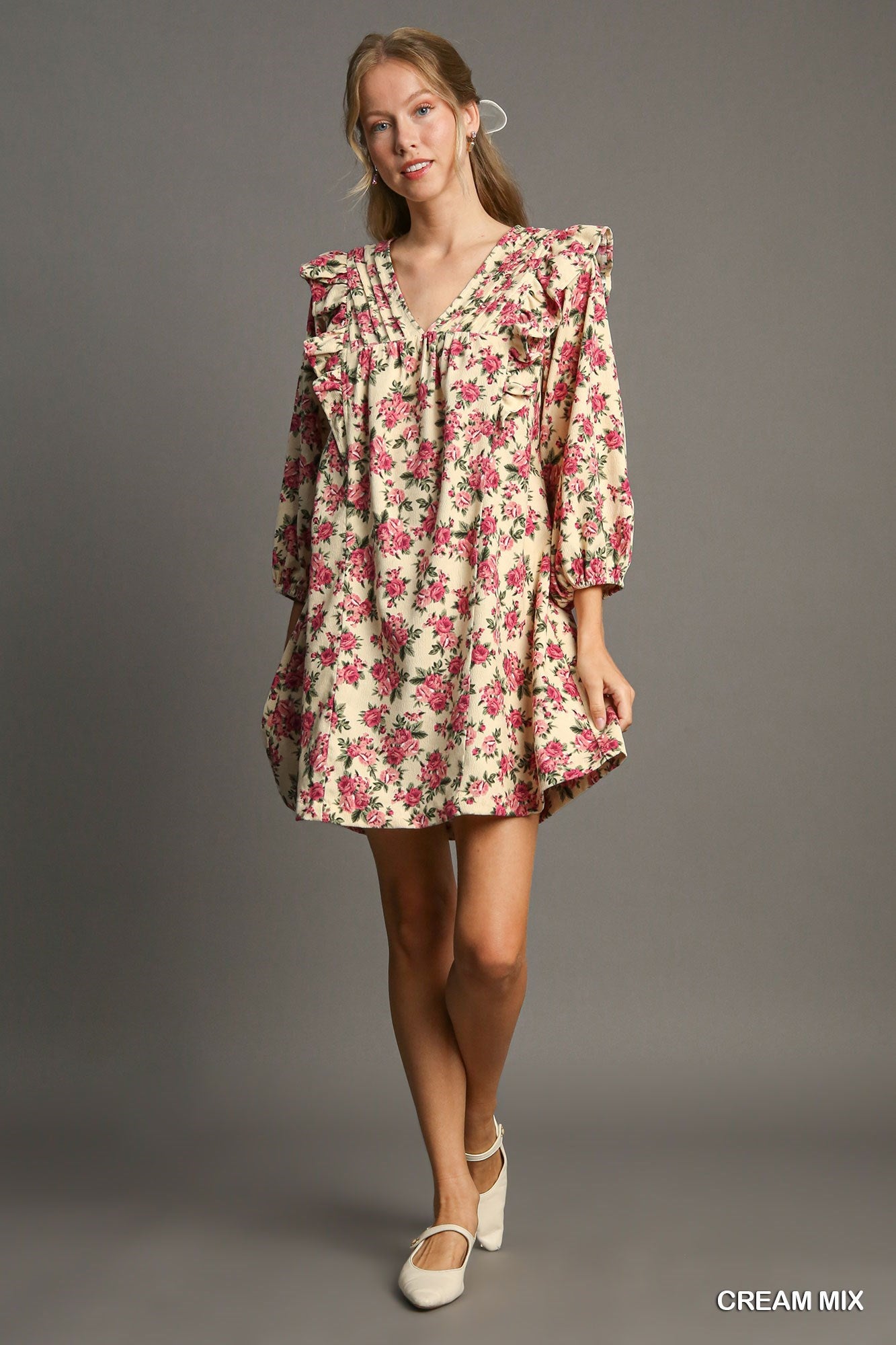 Floral V-Neck Corduroy Mini Dress