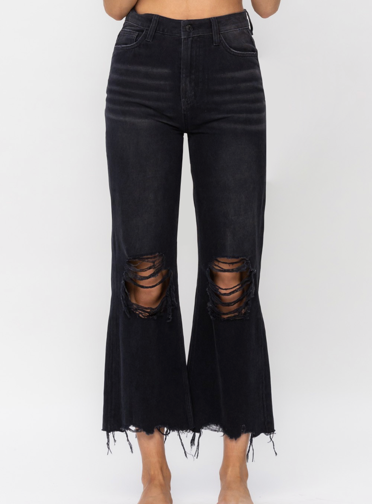 90's Vintage Crop Flare Black Jeans